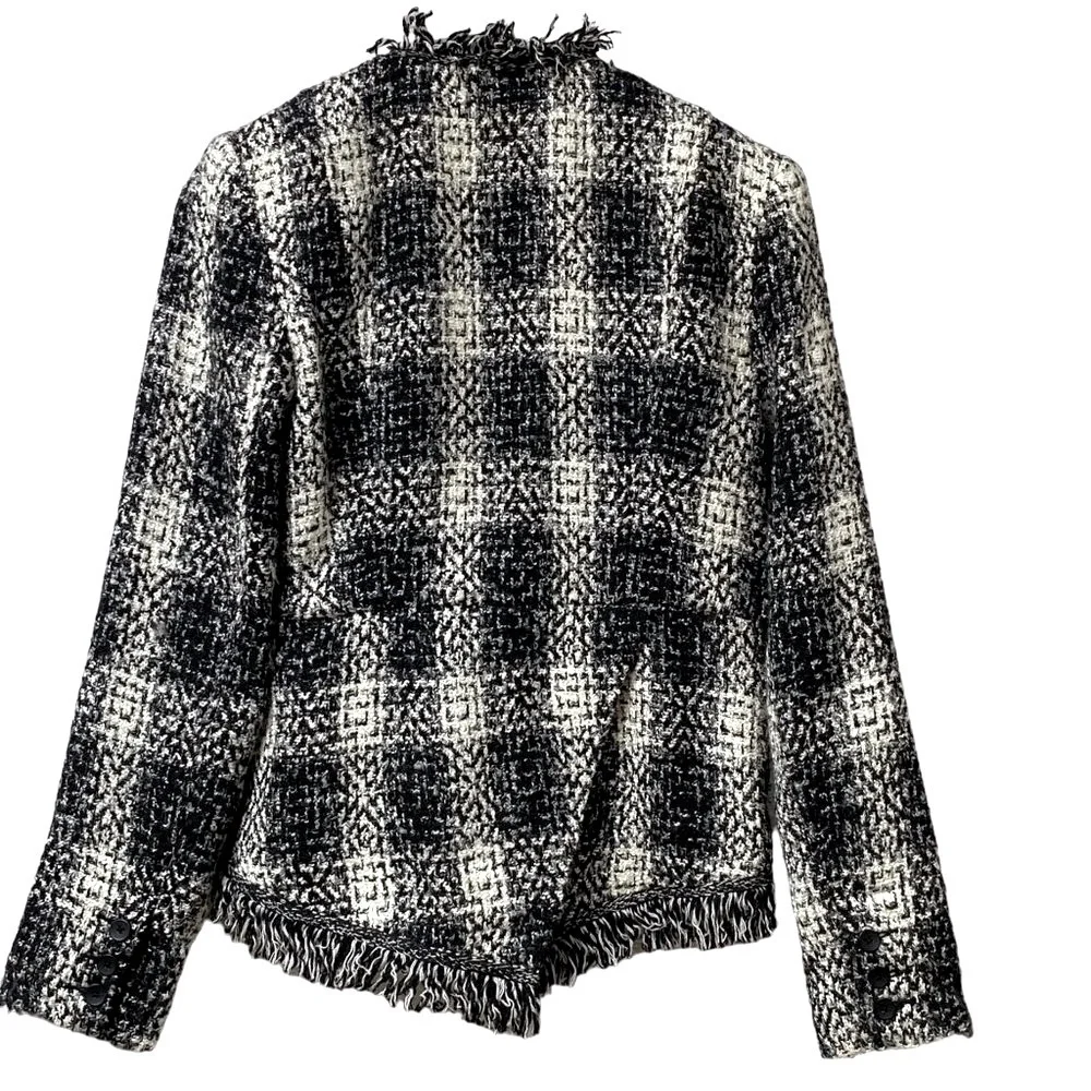 CAROL ANDERSON Tweed Fringe Blazer Size 2 Luxury Jacket Black Cream